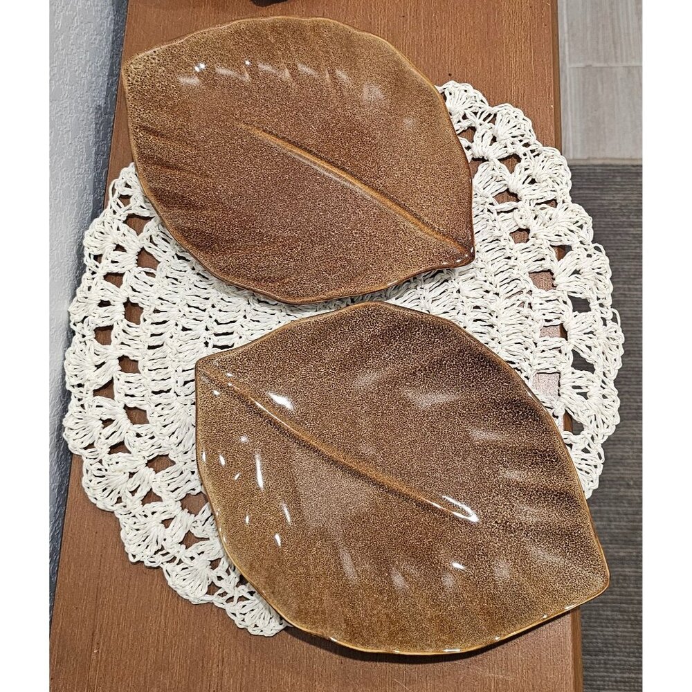 Two Oneida Brown Leaf Serving/Appetizer Dishes